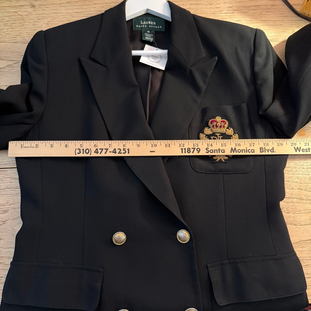 RALPH LAUREN Blazer w/Crest, Black Wool, Size 10 - Picture 8 of 13